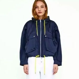 Zara Navy Blue Cropped Windbreaker Jacket